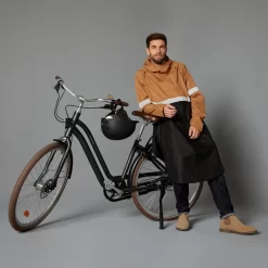 BTWIN FIETSPONCHO 540 STAD ZICHTBAAR 'S NACHTS ZWART/CAMEL -Trend Kledij Verkoop fietsponcho 540 stad zichtbaar s nachts zwartcamel 3