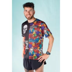 RUNNING SHIRT #PARTYRUN Voor HEREN - KAMUABU Kleur ZWART 90grs