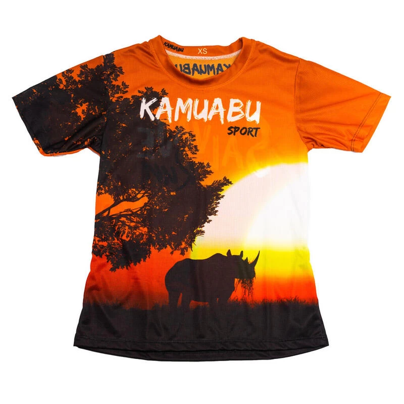 RUNNING SHIRT #SABANA Voor HEREN - KAMUABU Kleur ORANJE/ZWART 110grs 1 RUNNING SHIRT #SABANA Voor HEREN - KAMUABU Kleur ORANJE/ZWART 110grs